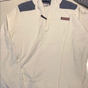 Barely worn white and denim quarter zip VV sweater